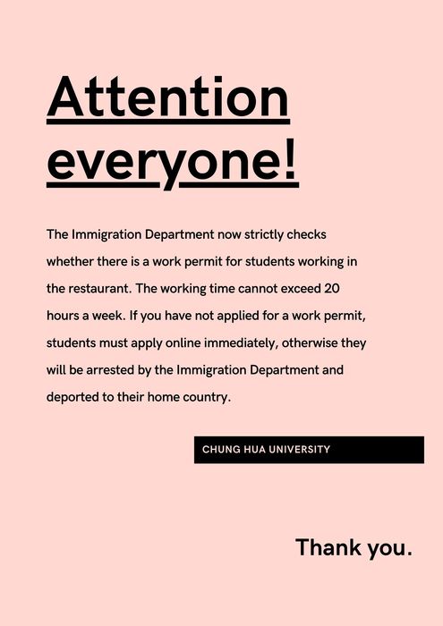 Announcement about the working permit Image